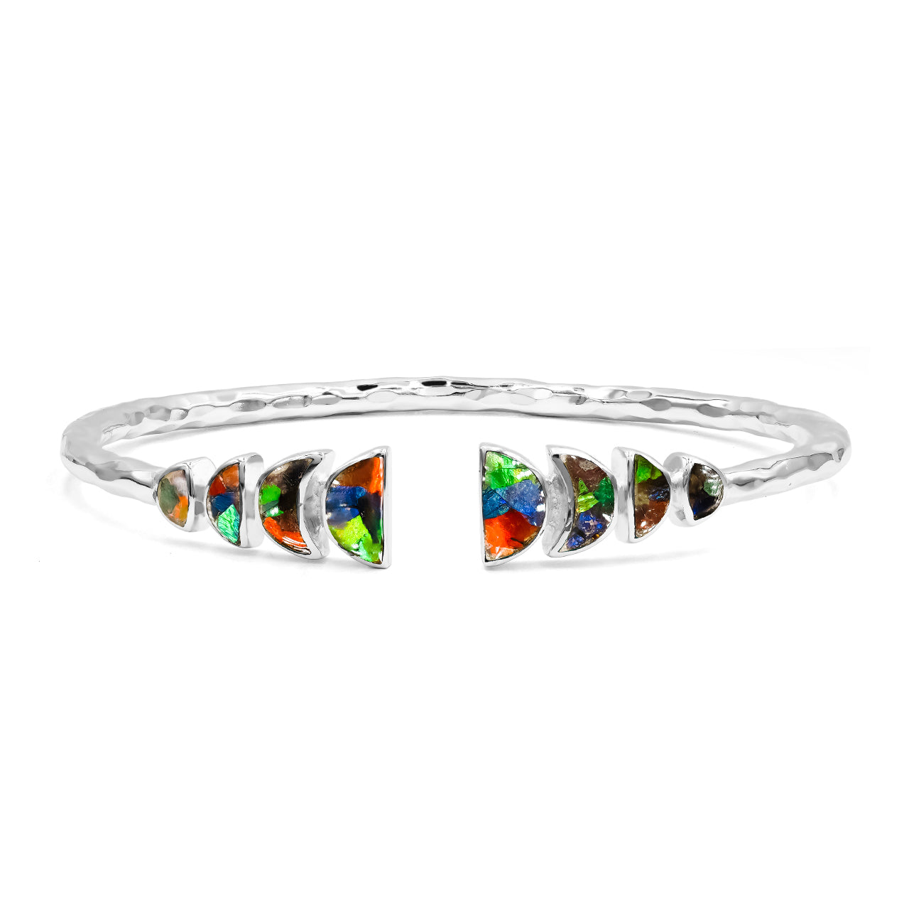 Starborn Open Bangle Bracelet with Partial Lunar Eclipse Gemstone Design in Sterling Silver
