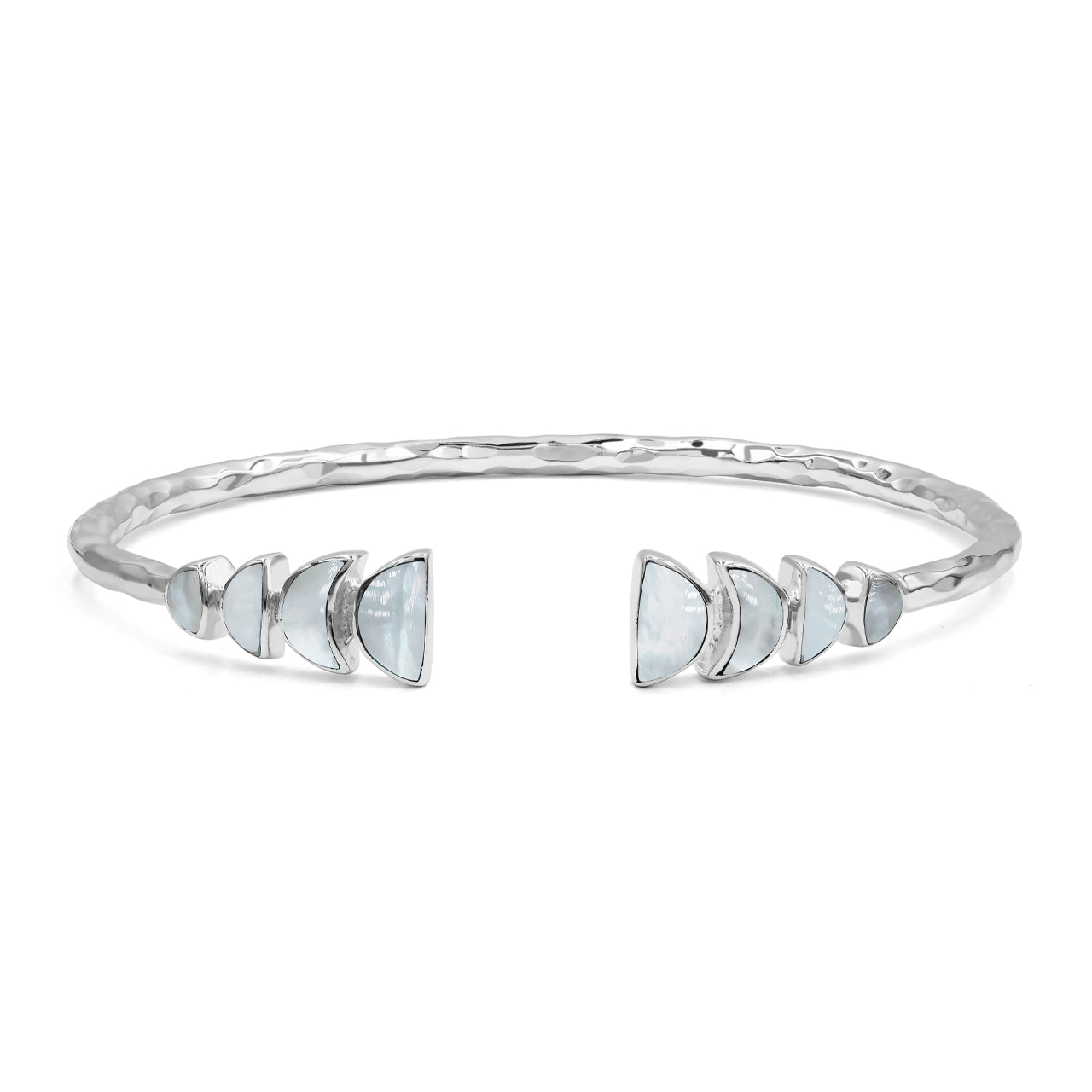 Starborn Open Bangle Bracelet with Partial Lunar Eclipse Gemstone Design in Sterling Silver