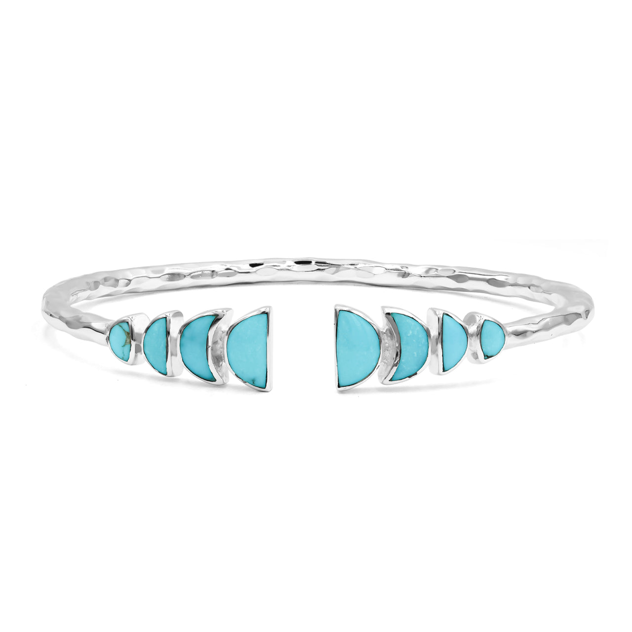 Starborn Open Bangle Bracelet with Partial Lunar Eclipse Gemstone Design in Sterling Silver