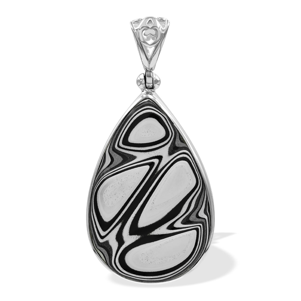 Black & White Fordite pear pendant 1.75" tall.