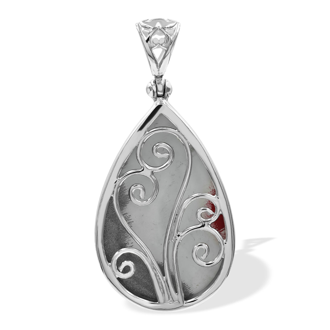 Black & White Fordite pear pendant 1.75" tall.