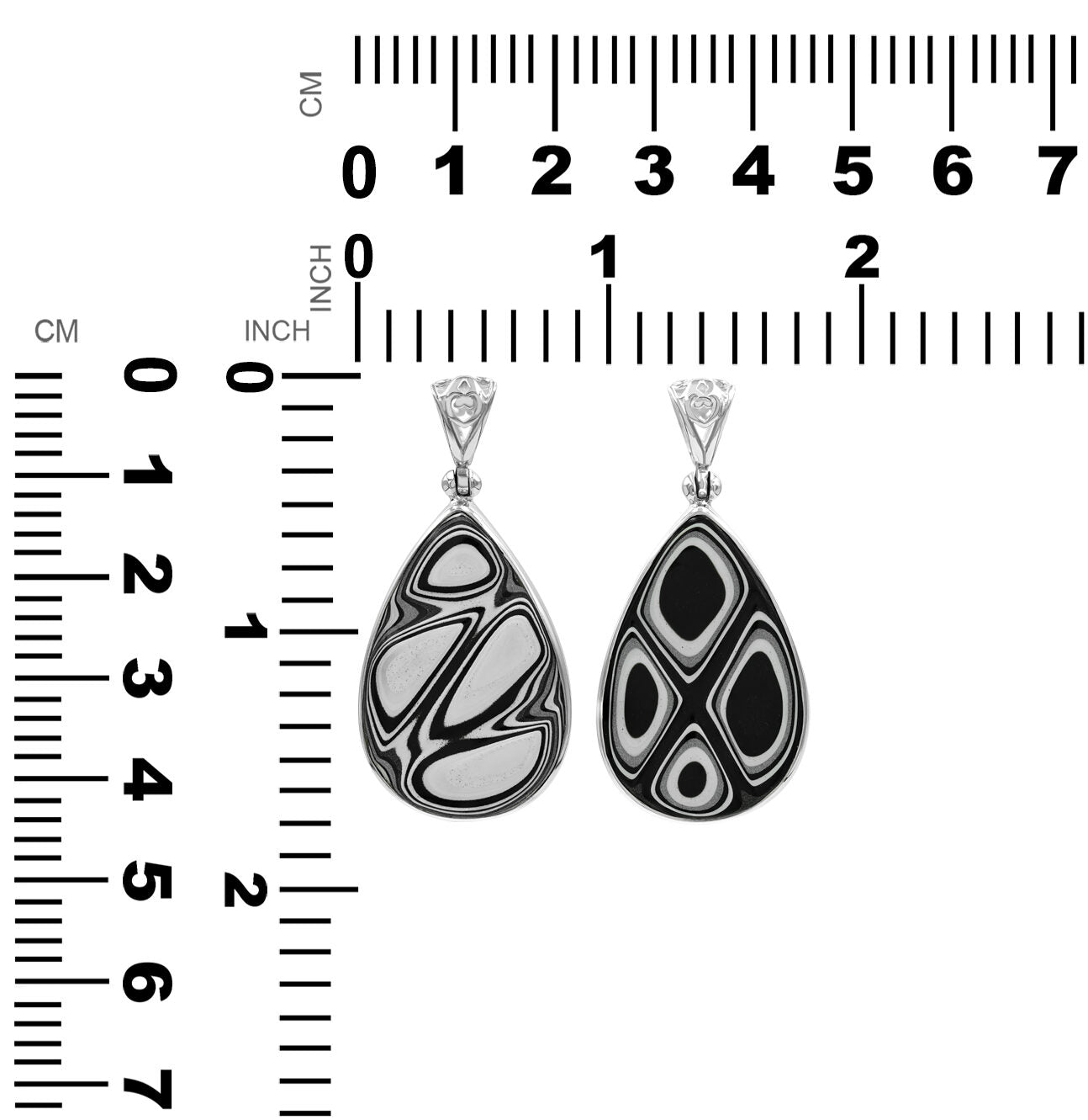 Black & White Fordite pear pendant 1.75" tall.