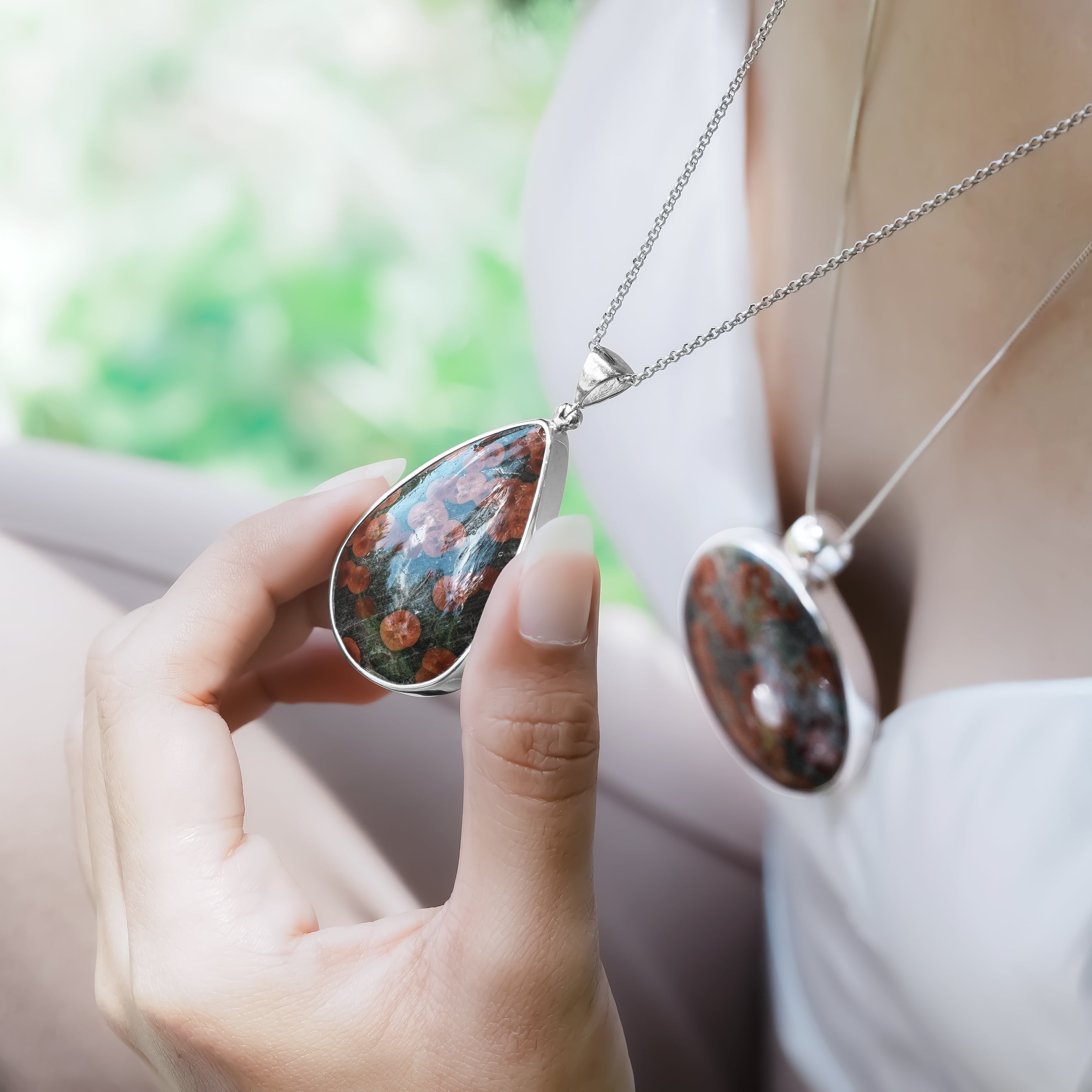 Starborn Red Planet Obsidian Pear-Shaped Pendant in Sterling Silver