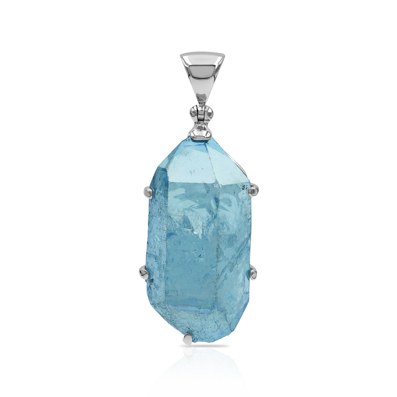 Aqua Aura Quartz Crystal Prong Set Pendant