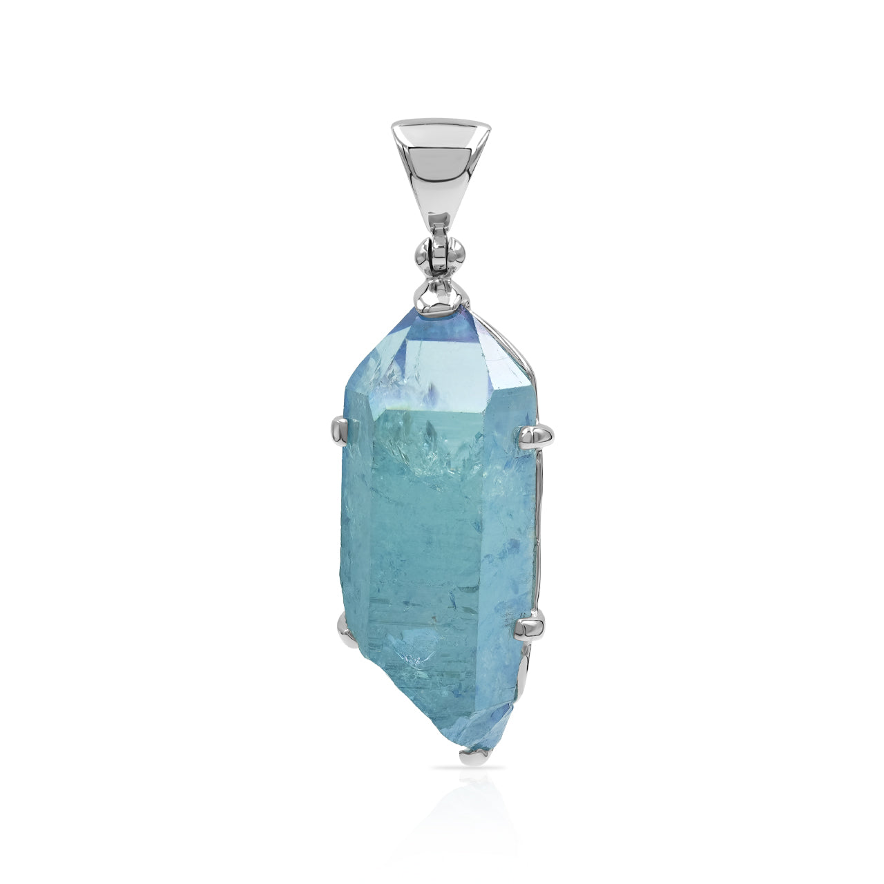 Aqua Aura Quartz Crystal Prong Set Pendant