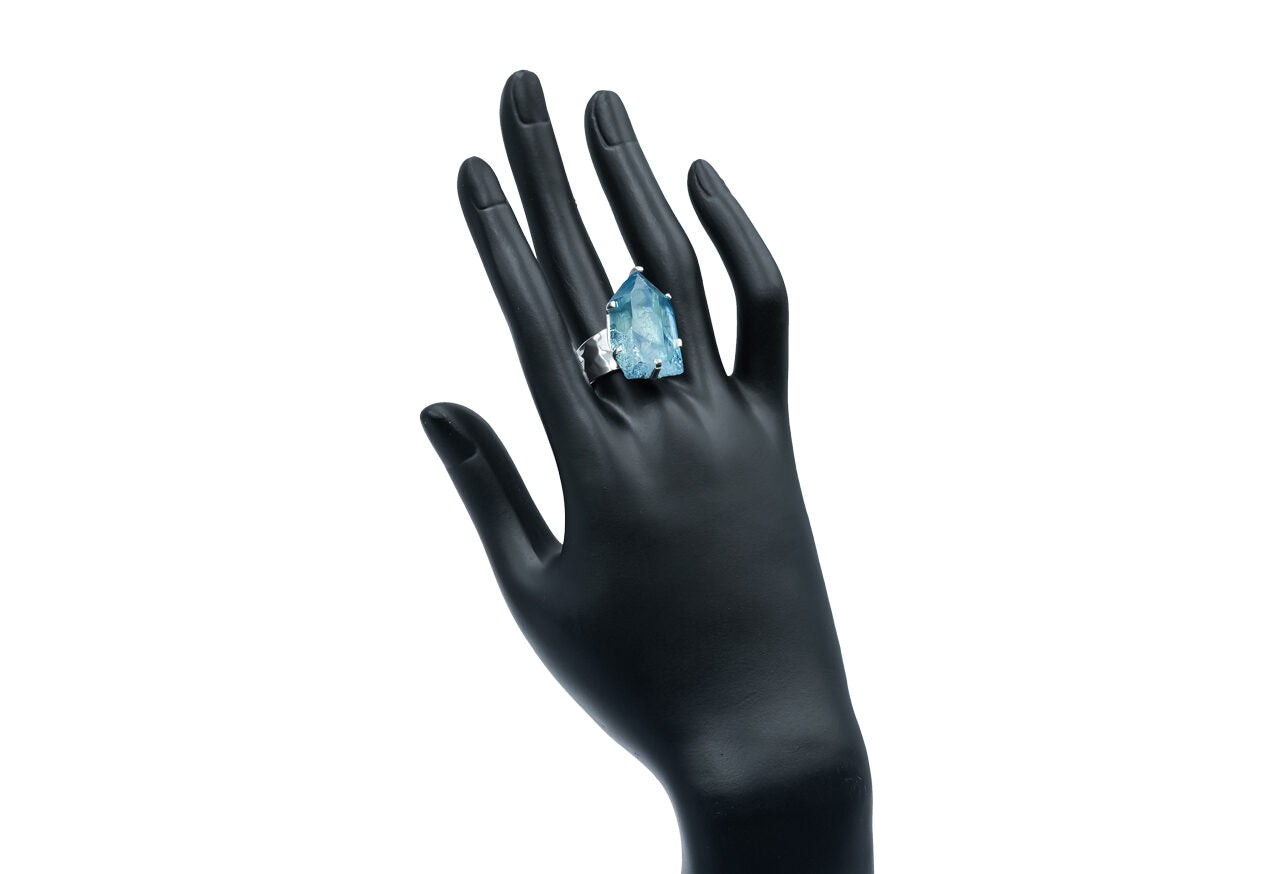 Aqua Aura Quartz Crystal Prong Set Ring