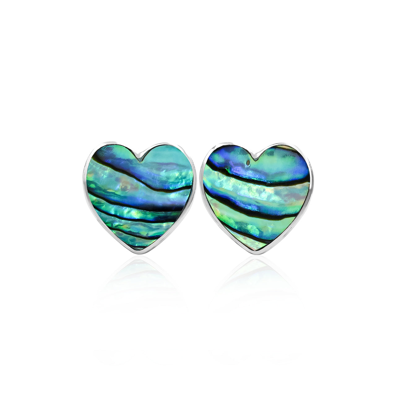 Abalone Shell Heart Post Style Earrings in Sterling Silver