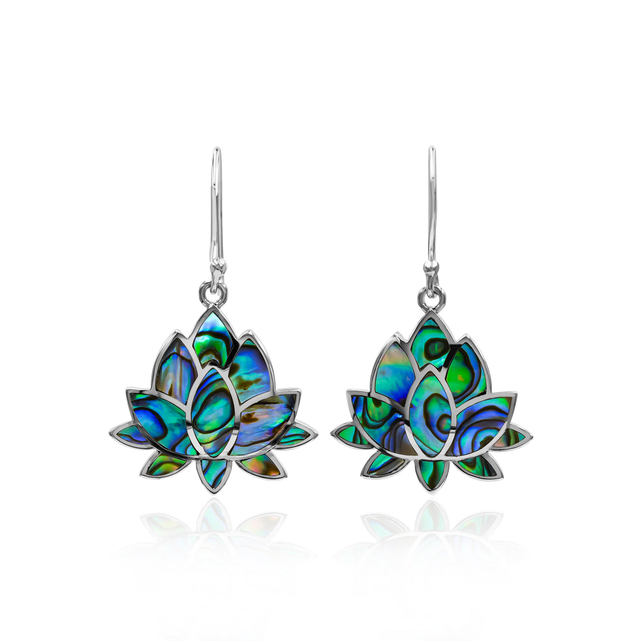 Abalone Shell  Inlay Lotus Earring in Sterling Silver