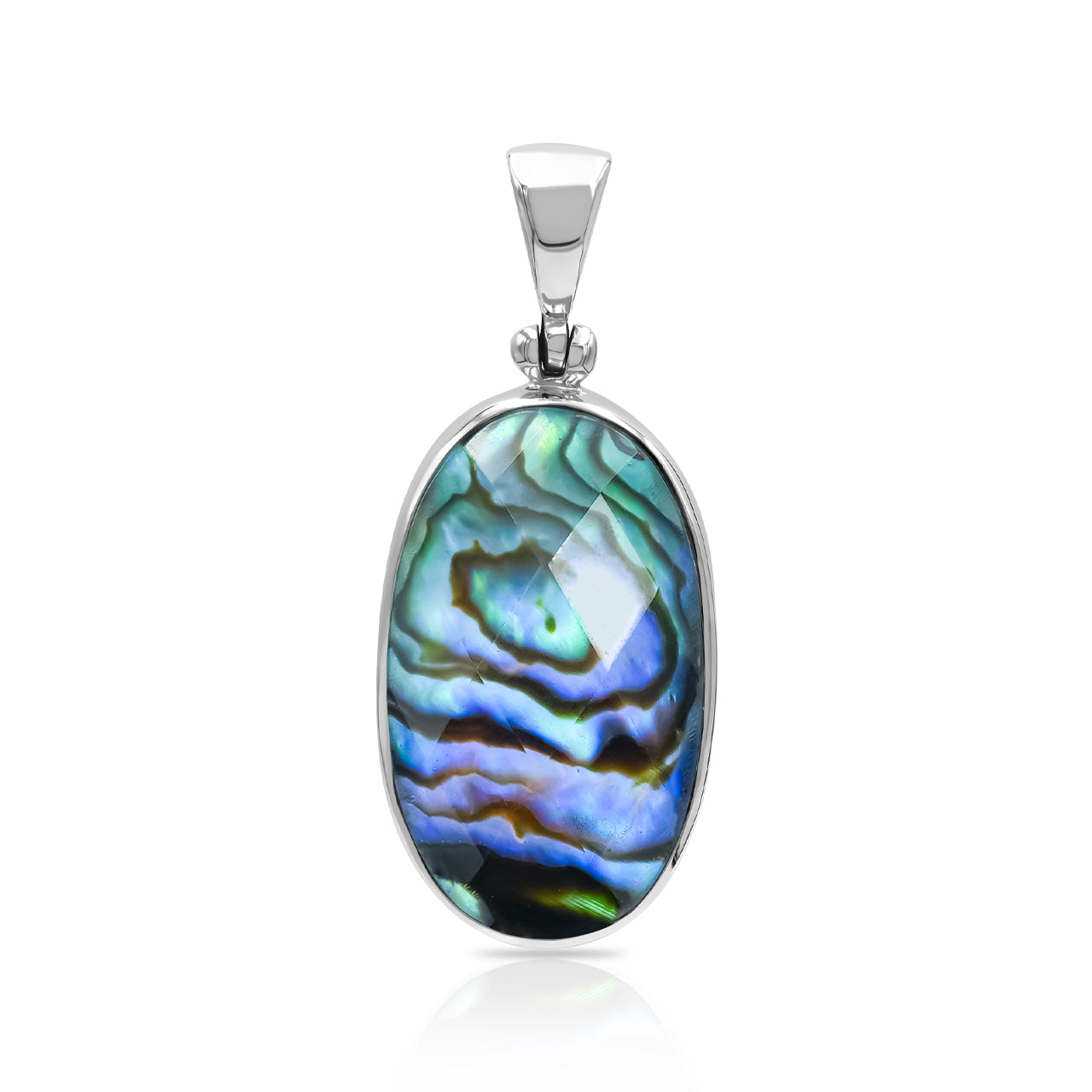 Faceted Abalone Shell Oval Pendant with Quartz Doublet