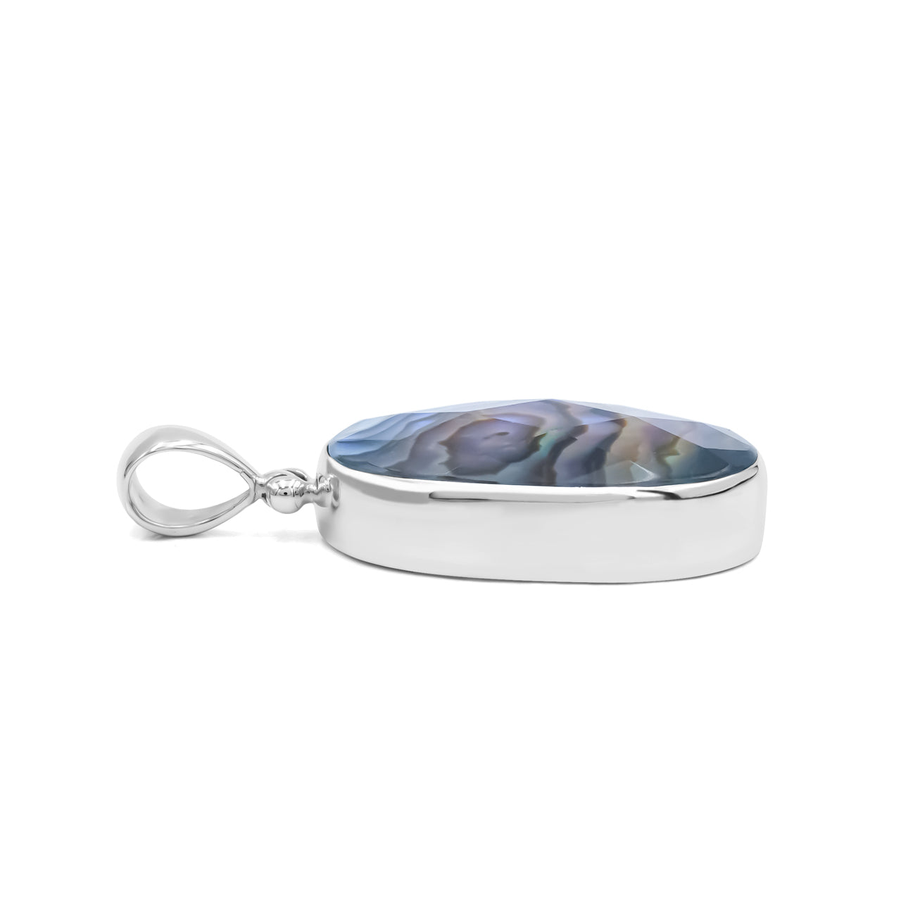 Faceted Abalone Shell Oval Pendant with Quartz Doublet