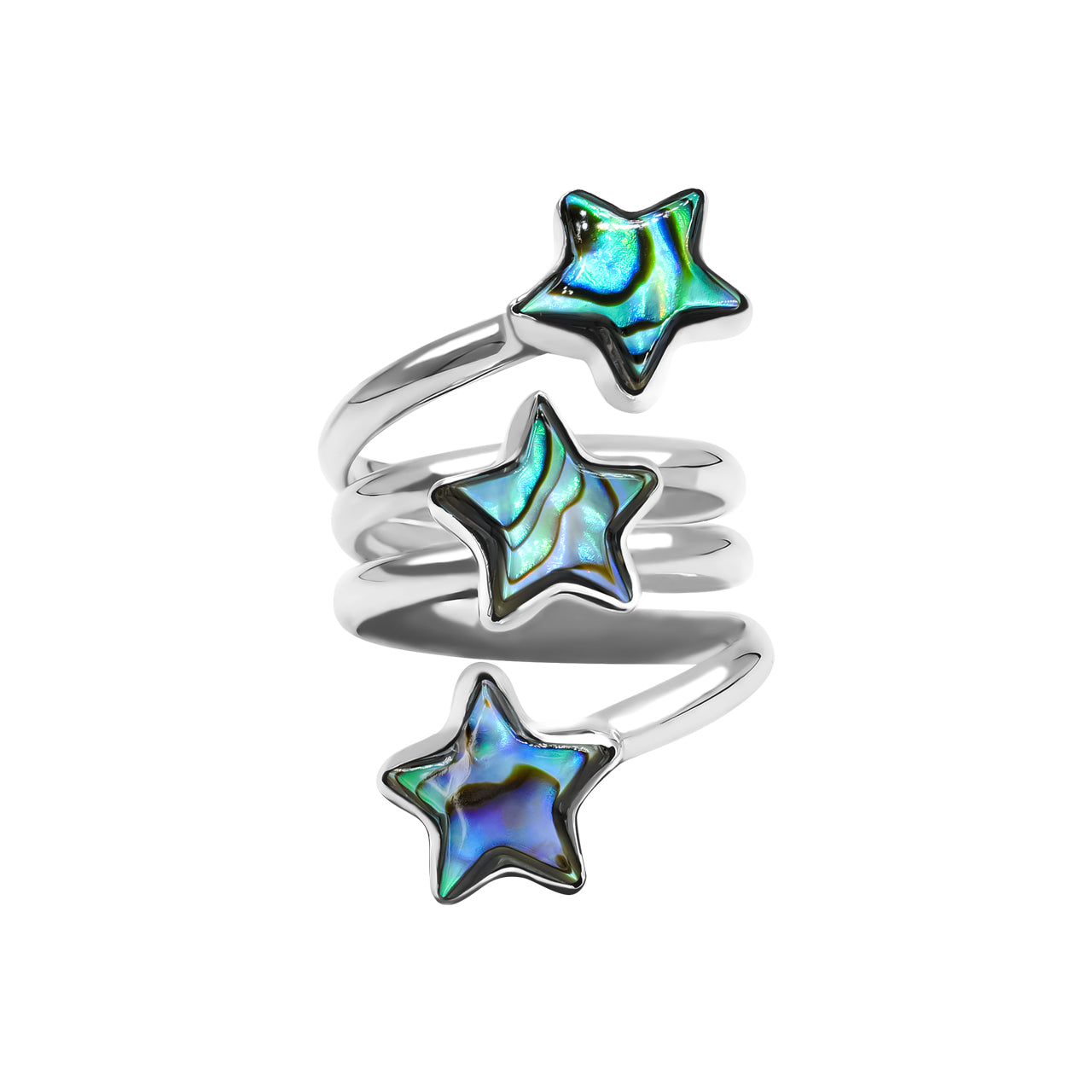 Abalone Shell 3 Stars Spiral Ring