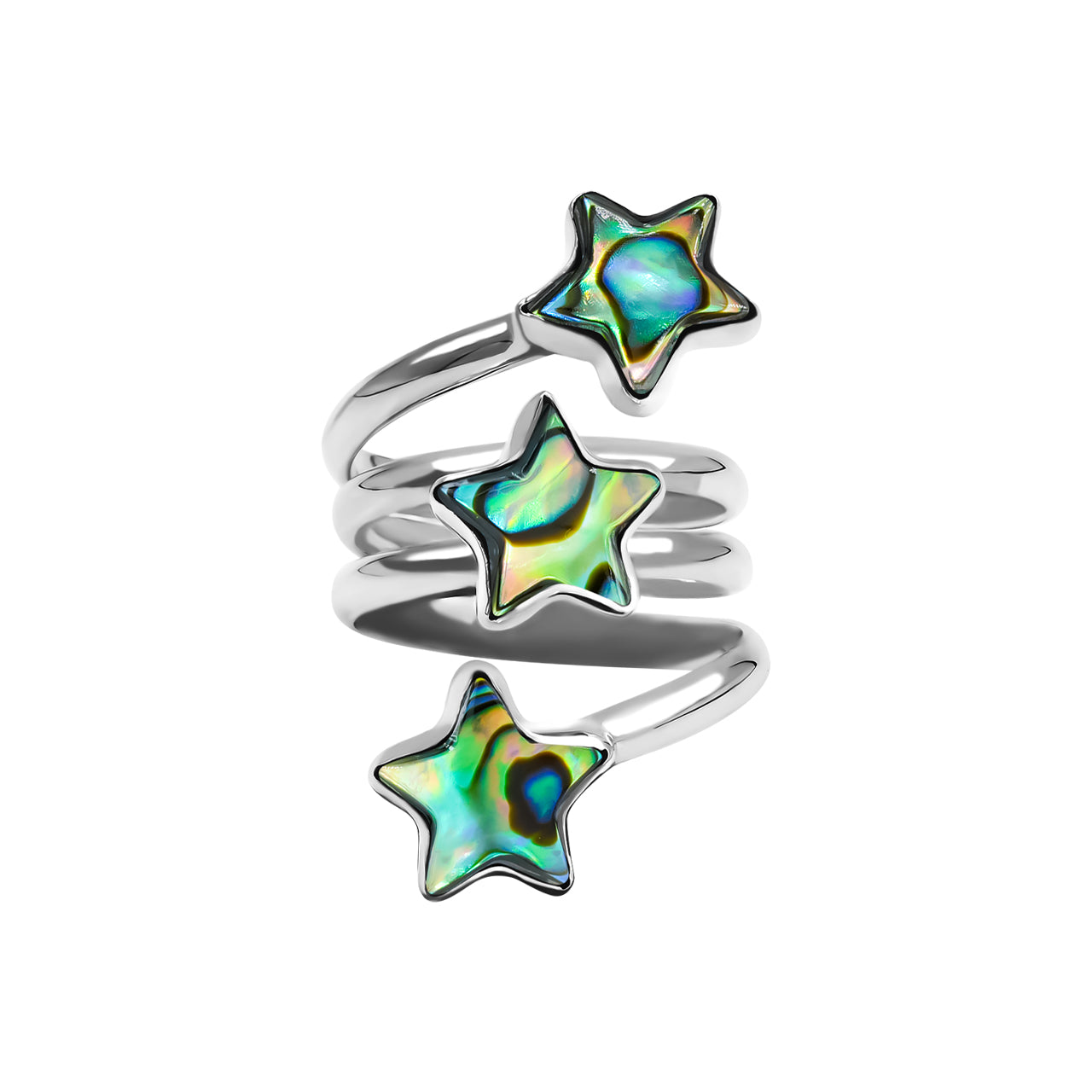 Abalone Shell 3 Stars Spiral Ring