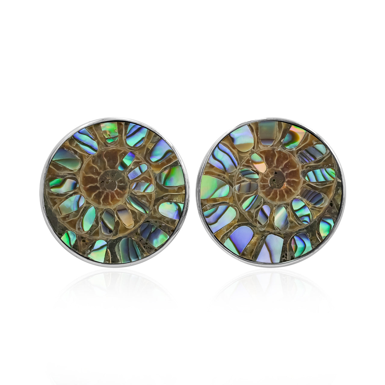 Ammonite with Abalone Shell Inlay Post Style Earrings