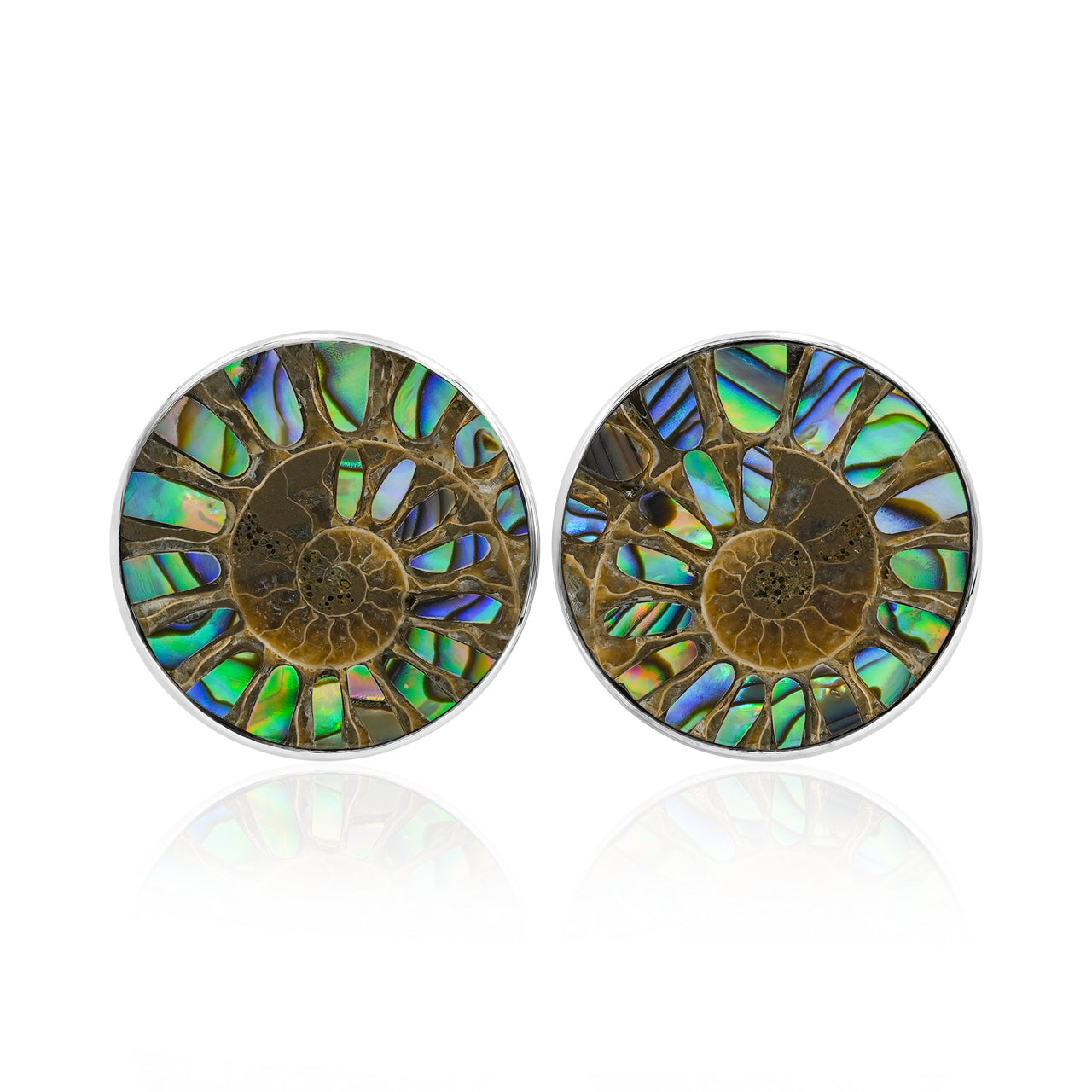 Ammonite with Abalone Shell Inlay Post Style Earrings