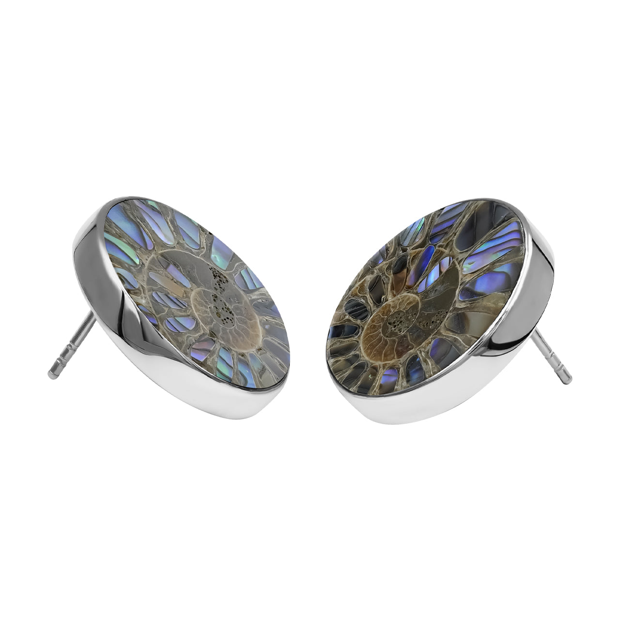 Ammonite with Abalone Shell Inlay Post Style Earrings