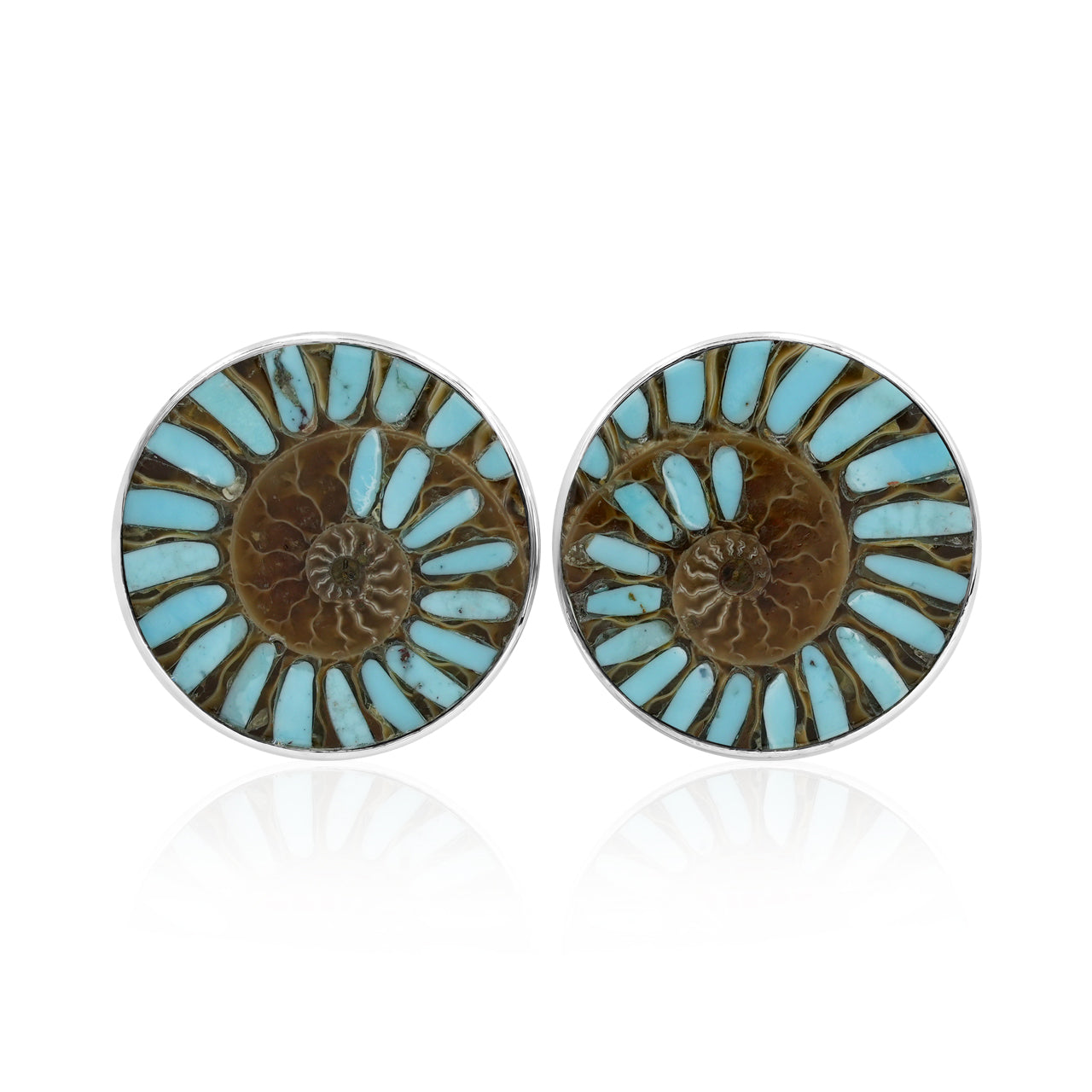 Ammonite with Sleeping Beauty Turquoise Inlay Post Earrings