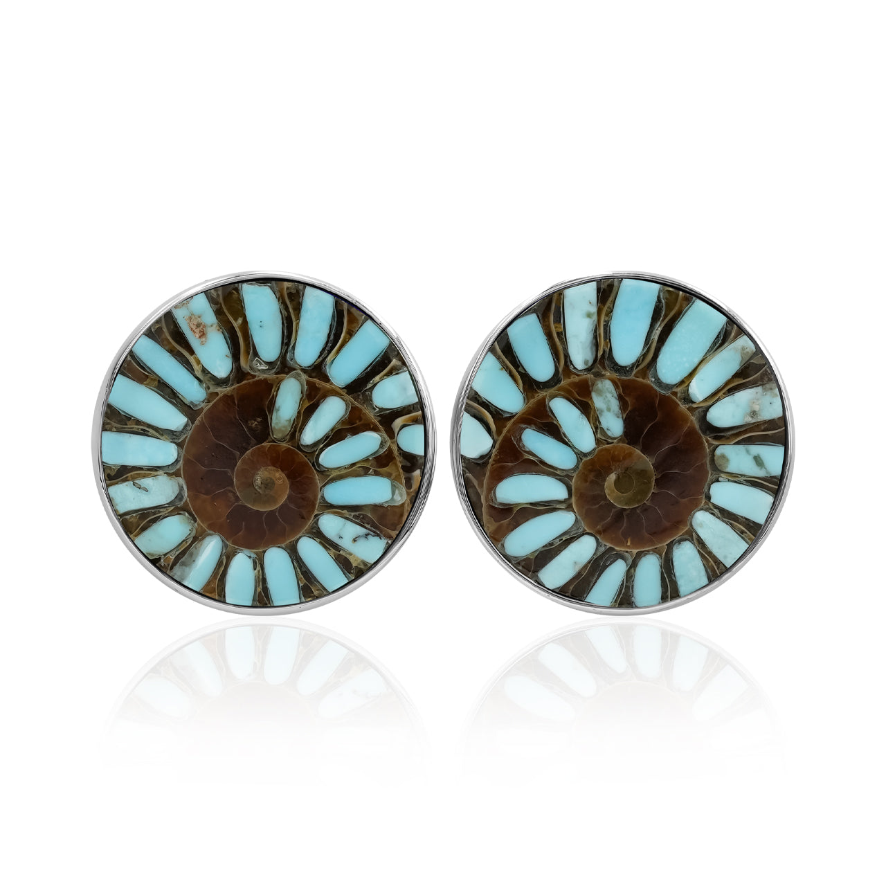 Ammonite with Sleeping Beauty Turquoise Inlay Post Earrings