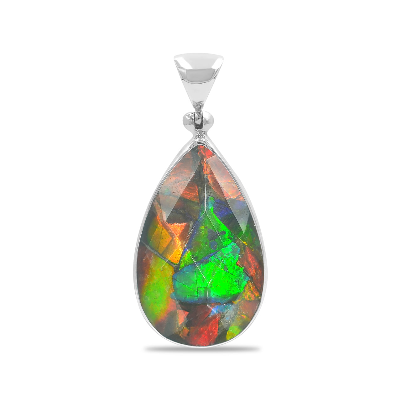 Starborn Ammolite and Faceted Quartz Pear Shaped Pendant in Sterling Silver - MD