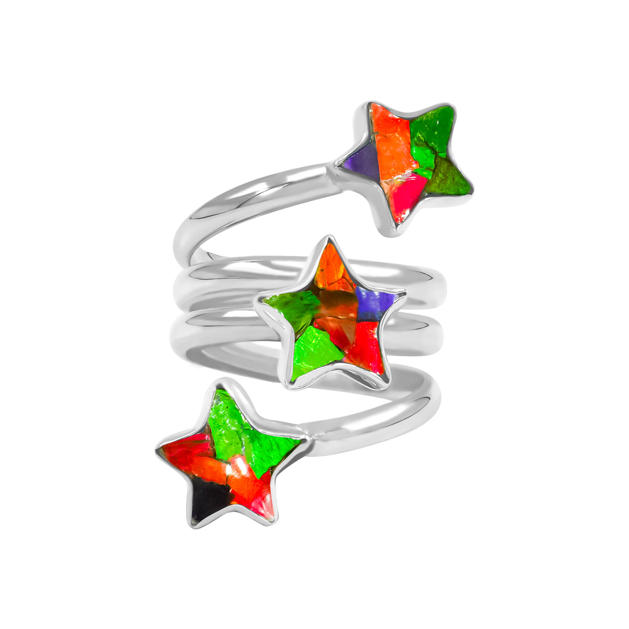 Ammolite 3 Stars Spiral Ring