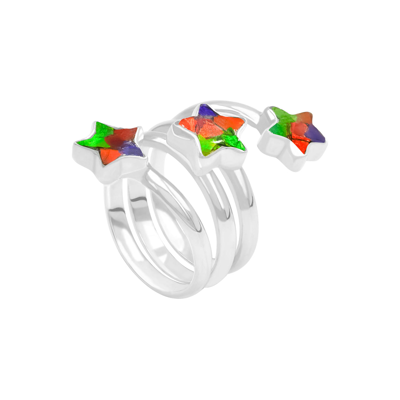 Ammolite 3 Stars Spiral Ring