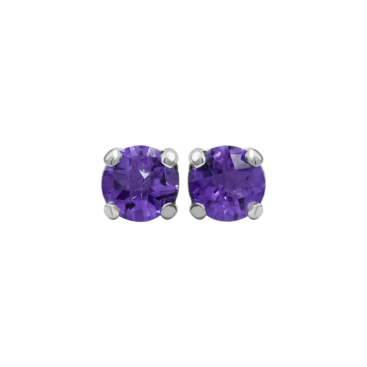 Charming Amethyst round faceted 5 mm post style earring in Sterling Silver.