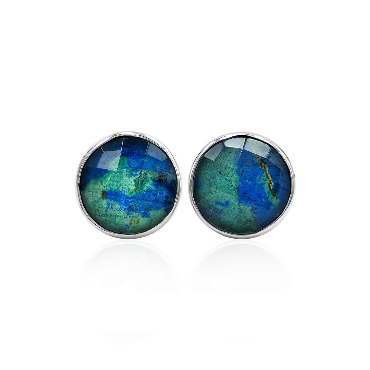 Faceted Azurite Malachite Round 10mm Post Earrings