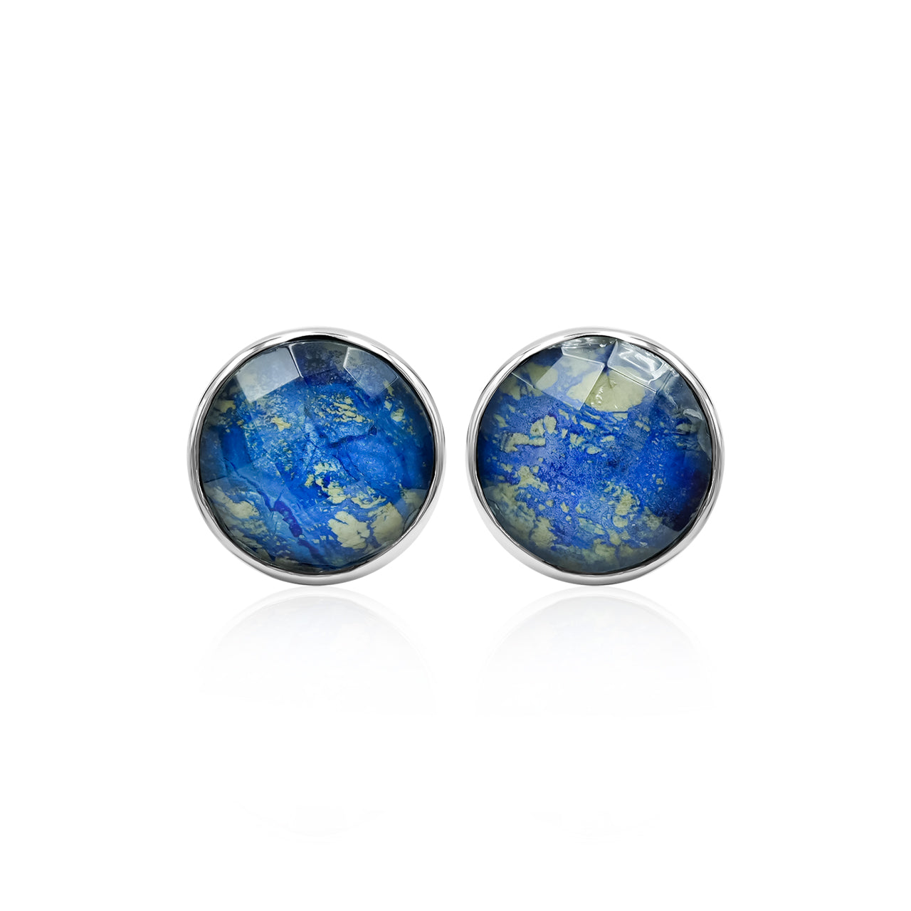 Faceted Azurite Malachite Round 10mm Post Earrings