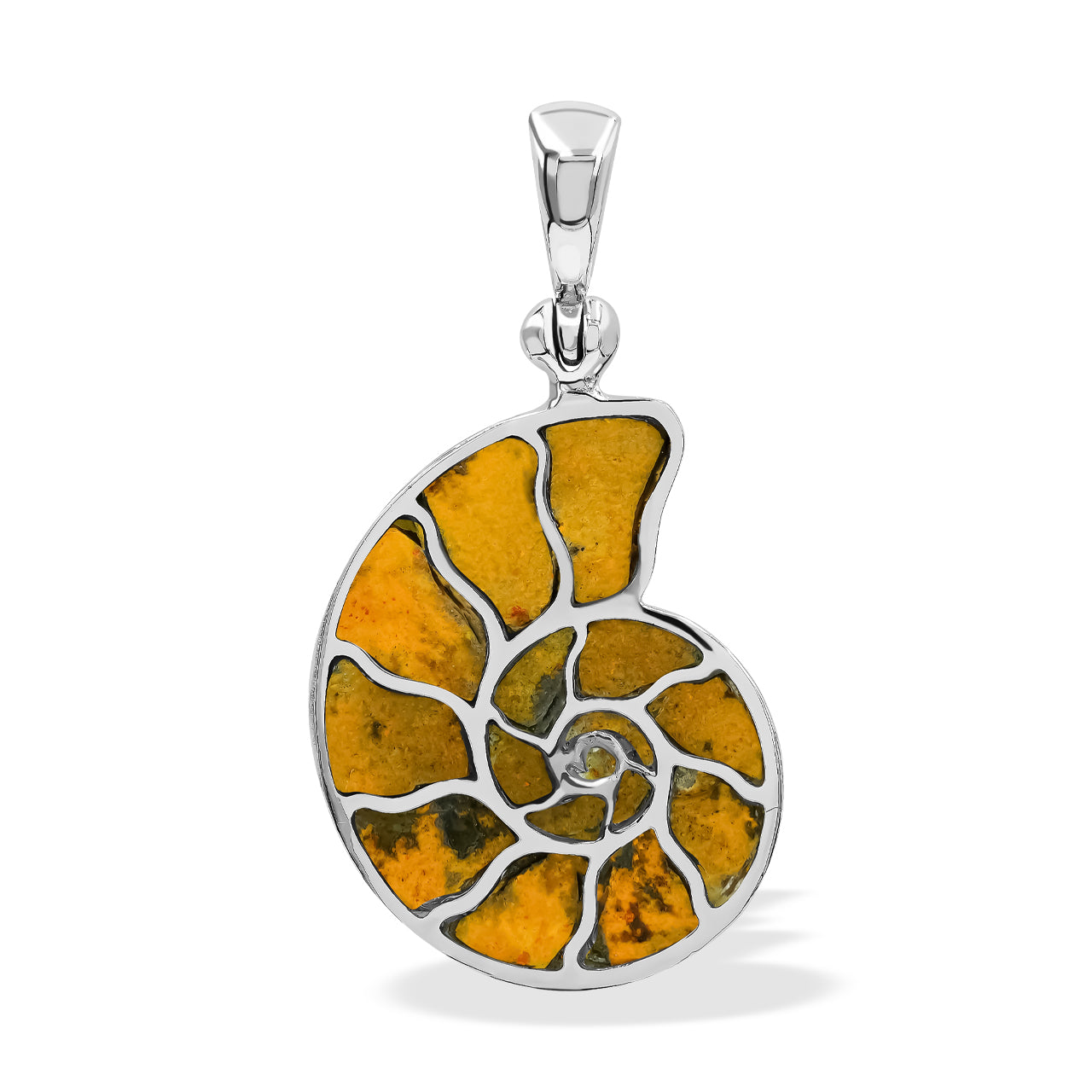 Starborn Gemstones Inlay Nautilus Ammonite Pendant in Sterling Silver