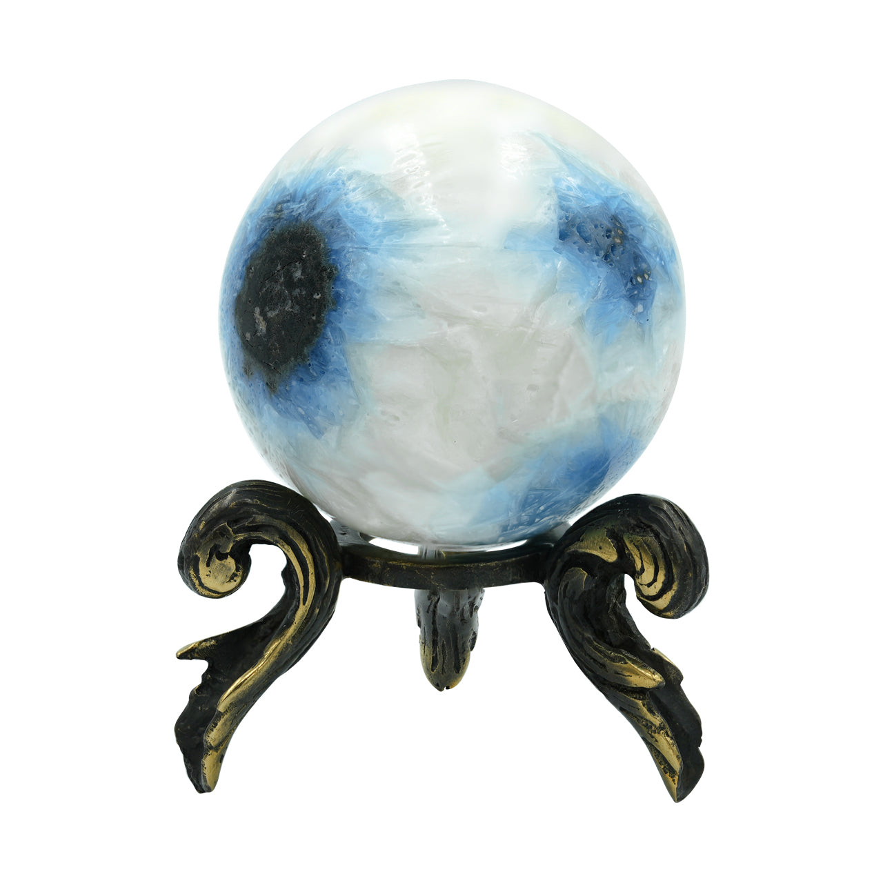 Starborn Blue Ice Glacierite Sphere Display with Brass Stand