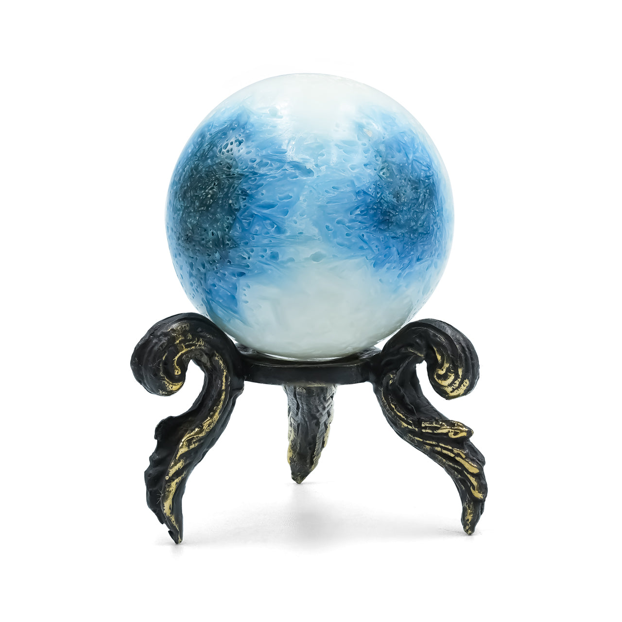 Starborn Blue Ice Glacierite Sphere Display with Brass Stand