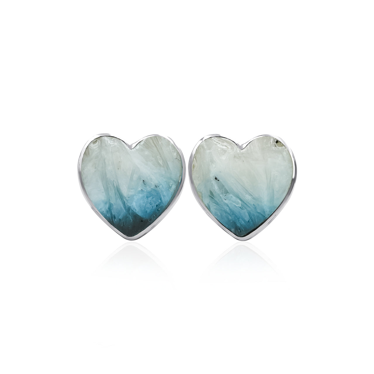 Heart Blue Ice Glacierite Post Style Earrings in Sterling Silver