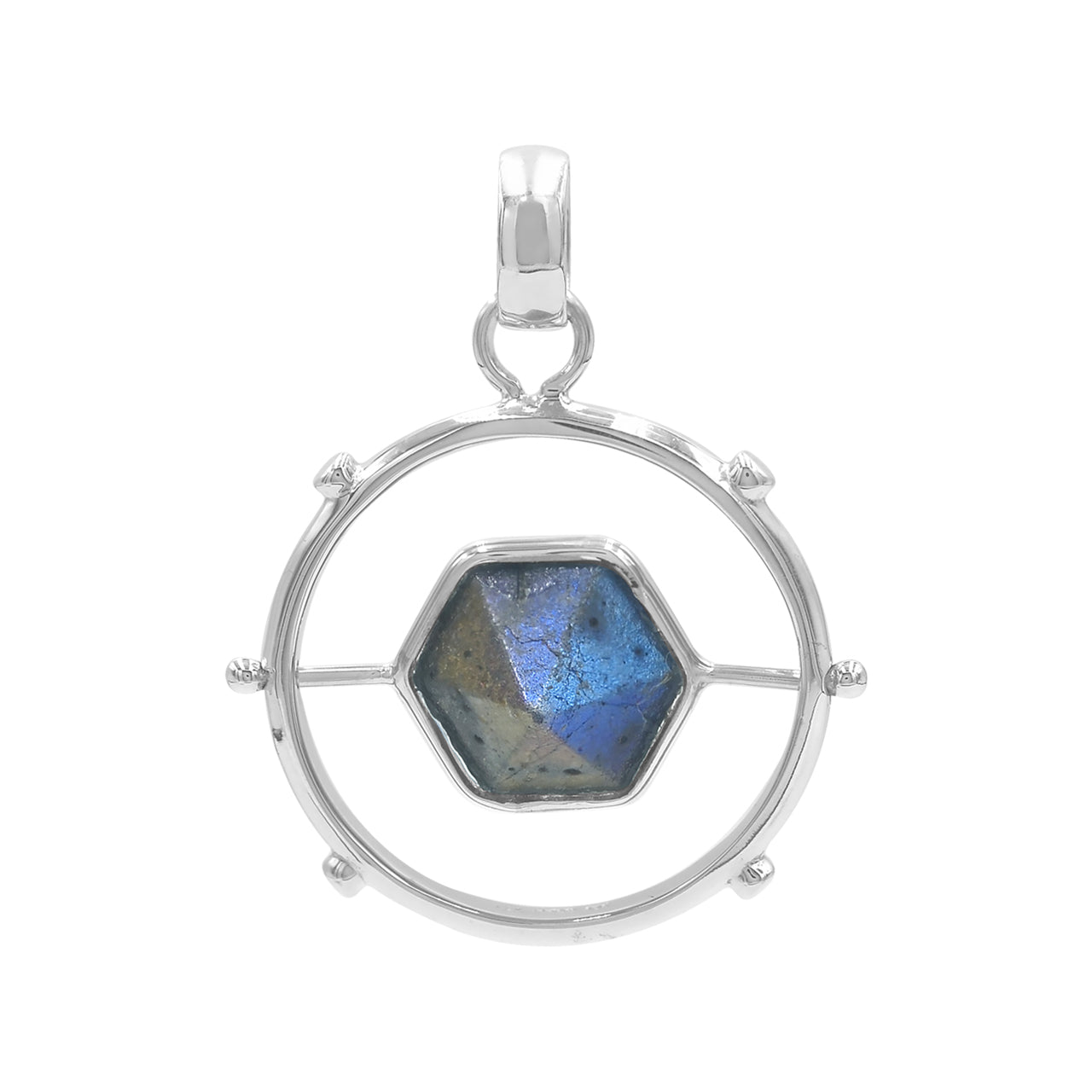 Starborn Large Beta Quartz Crystal Spinner Pendant in Sterling Silver