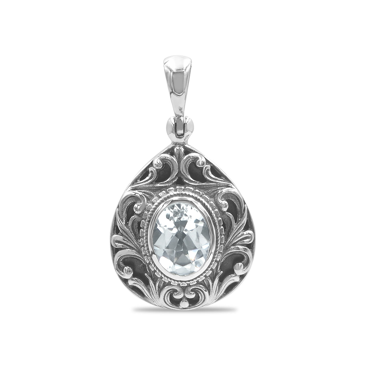 Starborn Faceted Elegant Scroll Gemstone Pendant in Sterling Silver