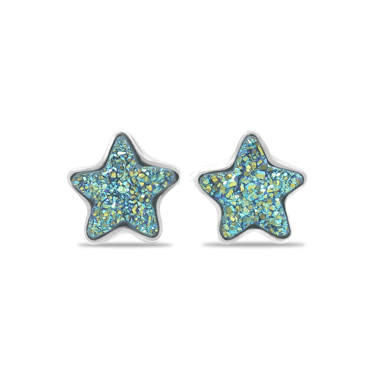 Starborn Drusy Star Post Earrings in Sterling Silver