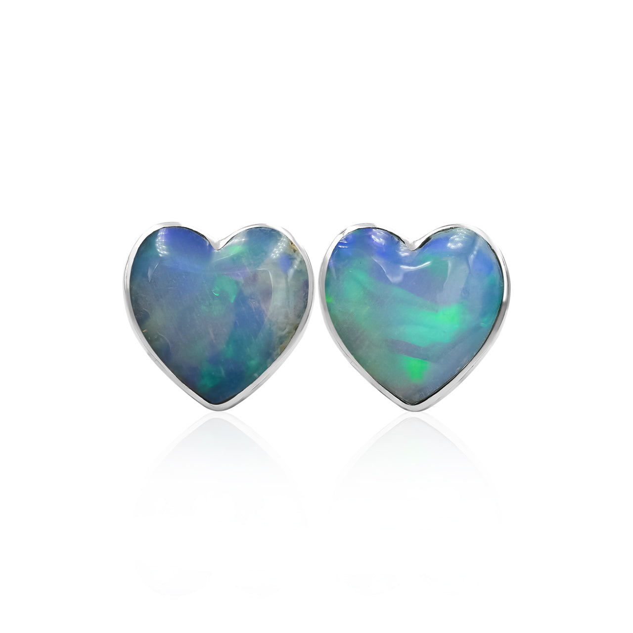 Natural Ethiopian Opal Heart Post Earrings