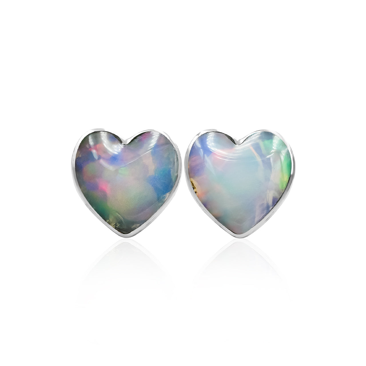 Natural Ethiopian Opal Heart Post Earrings