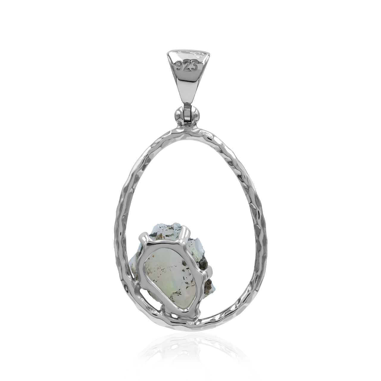 Raw Natural Ethiopian Opal 925 Sterling Silver Hammered Hoop Pendant