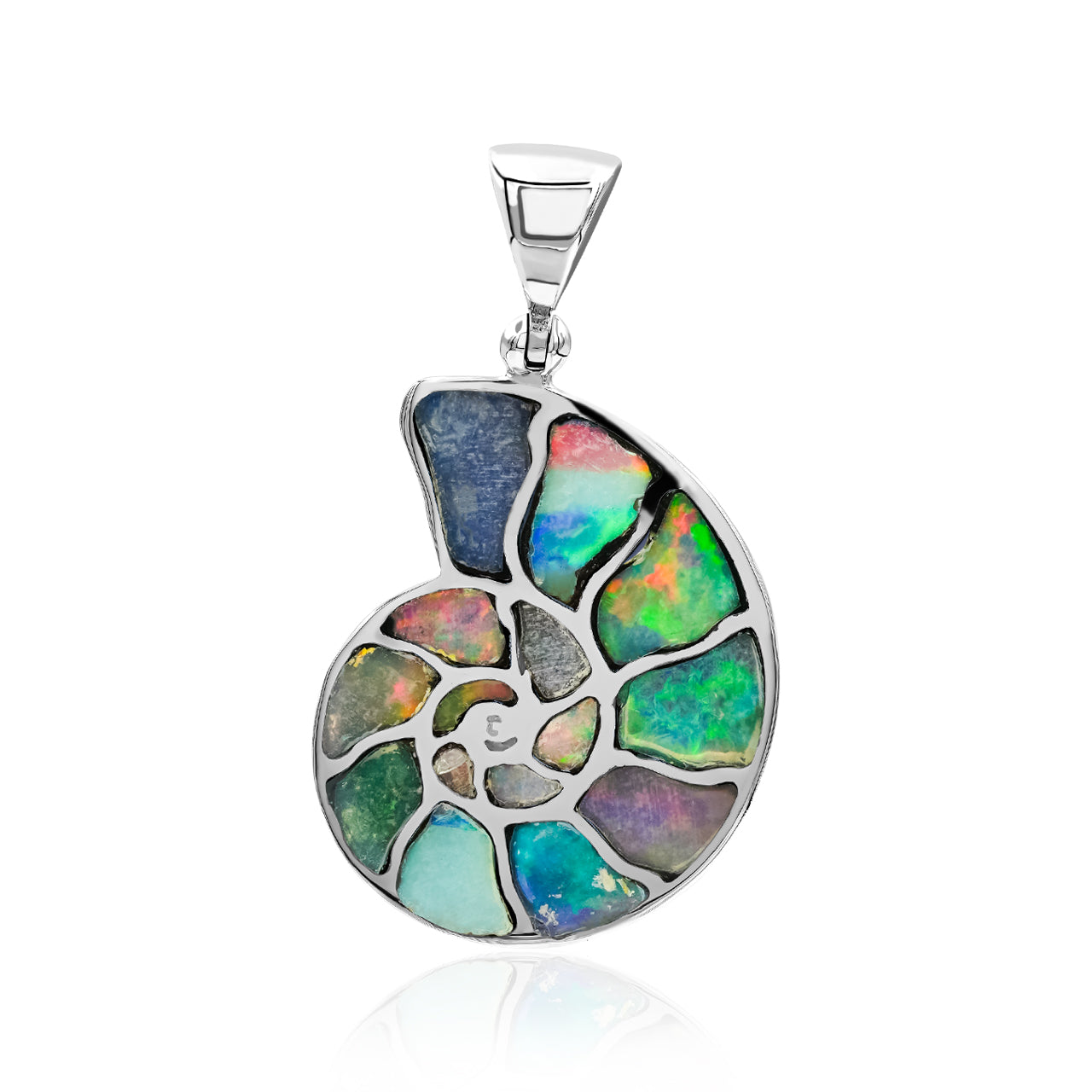 Natural Ethiopian Opal Inlay Nautilus Ammonite Pendant