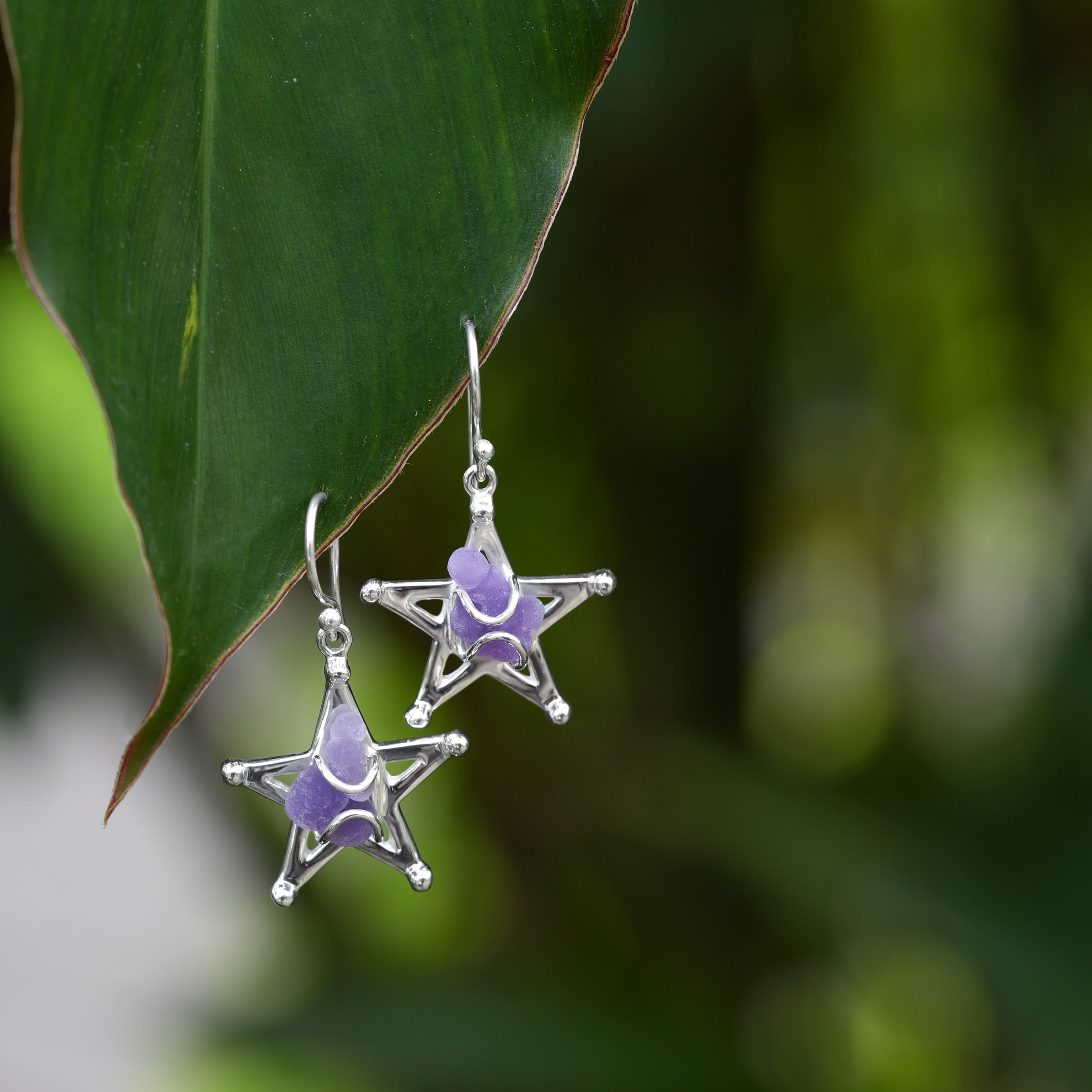 Starborn Grape Chalcedony Star Cage Earring in Sterling Silver