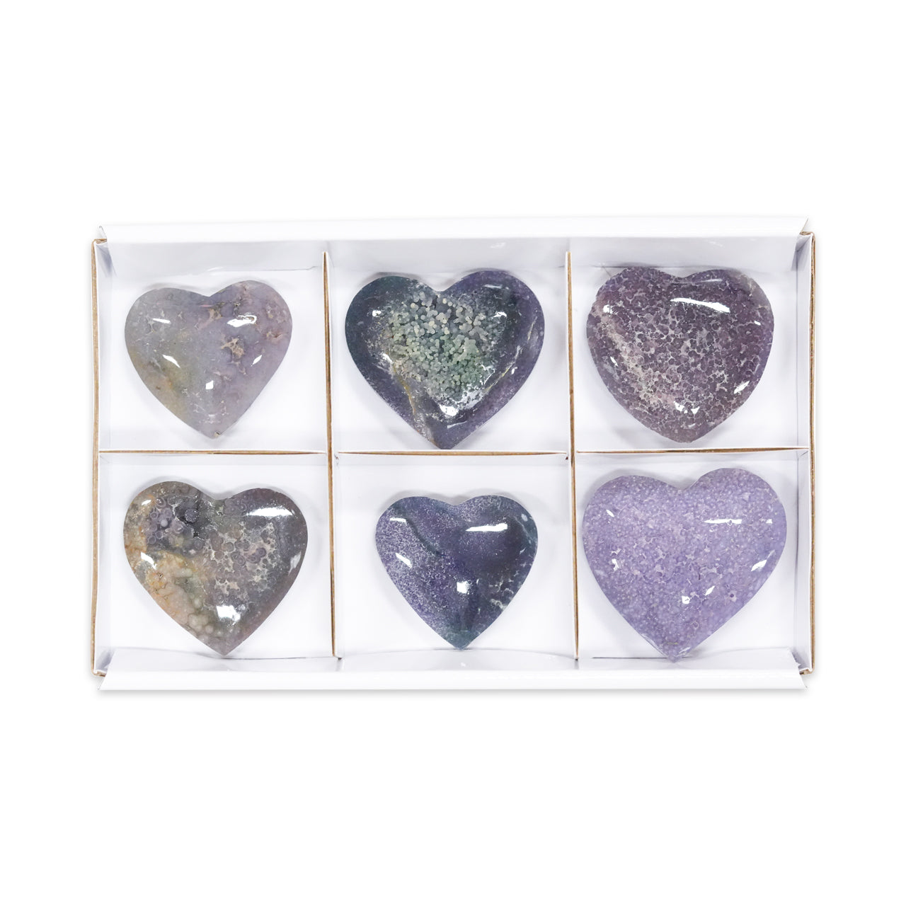 Grape Chalcedony Heart 300 Grams - 6 Pieces