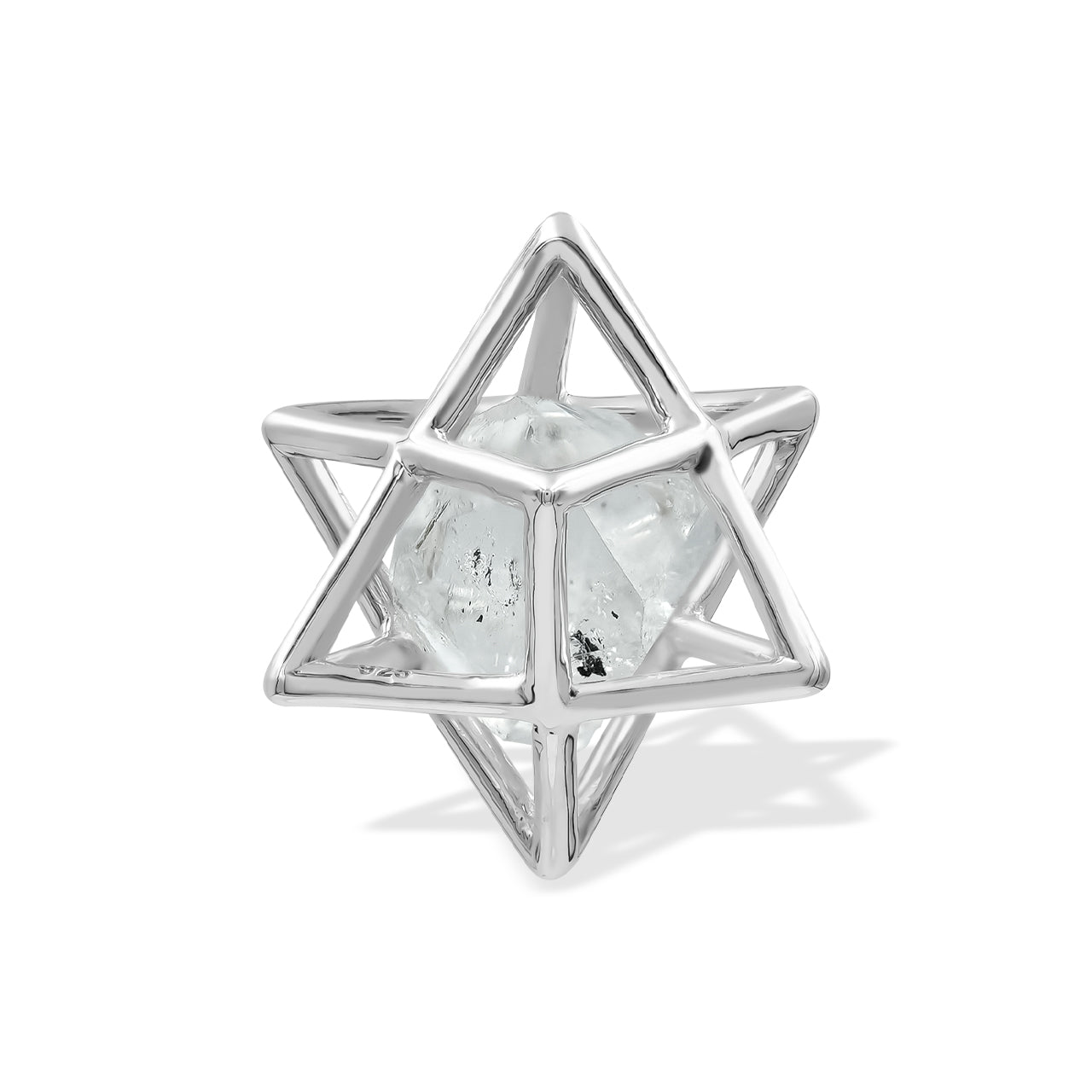 Merkabah Small Cage Gemstone Crystal Pendant in Sterling Silver