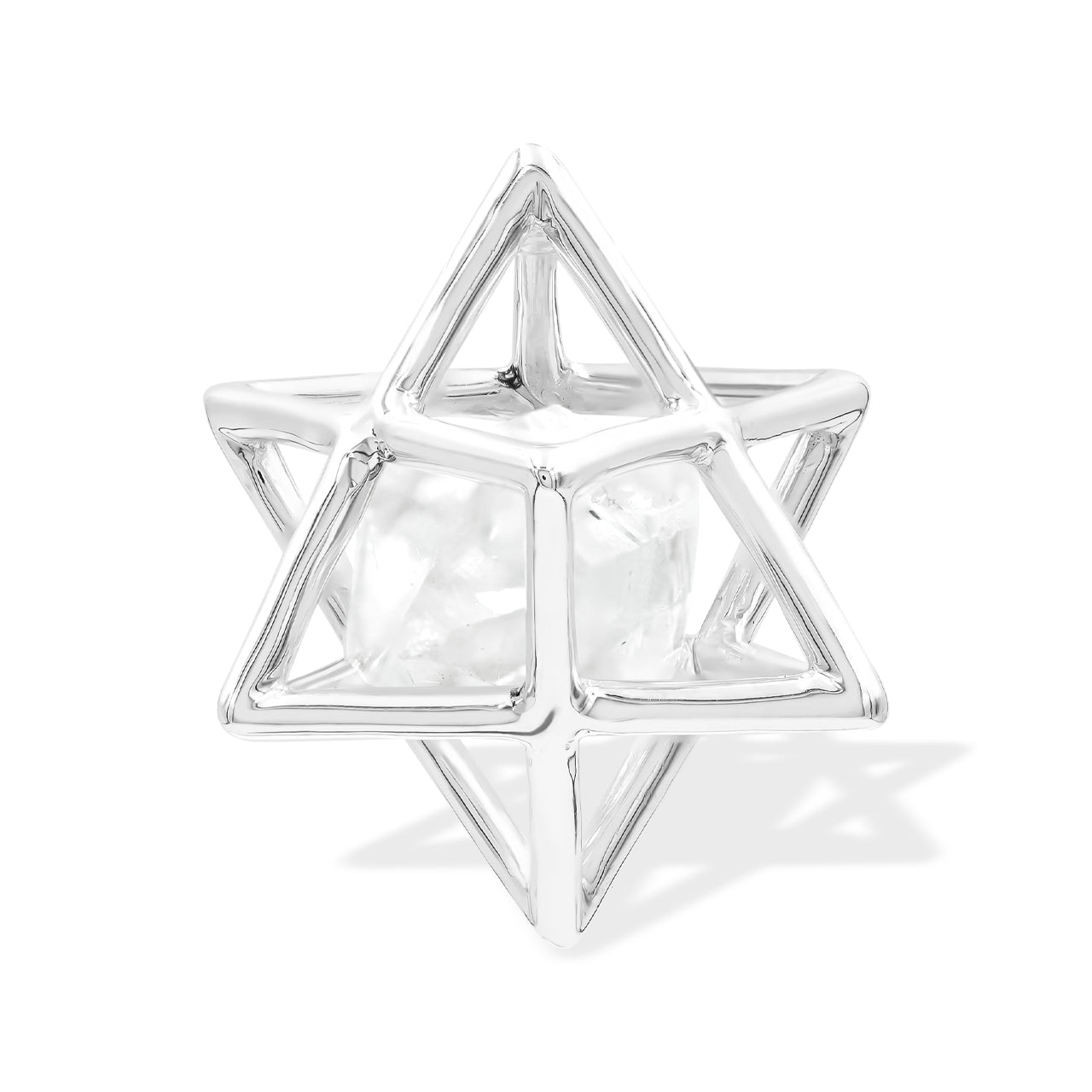 Merkabah Large Cage Crystal Gemstones Pendant in Sterling Silver