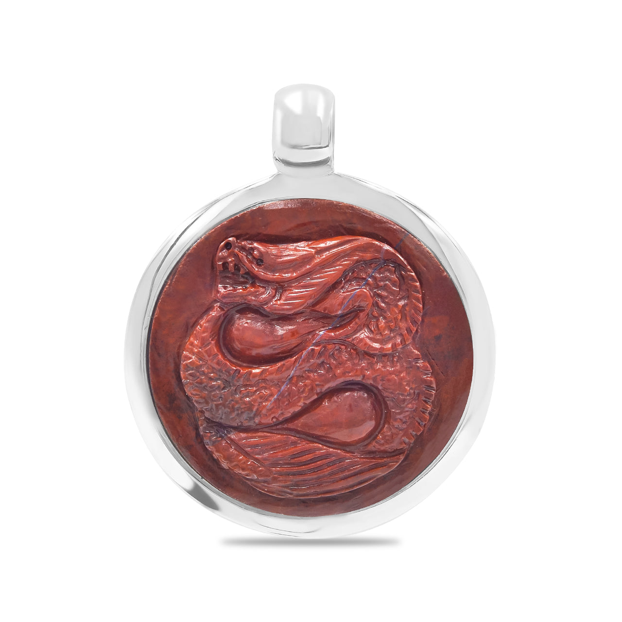 Starborn Gemstone Carved Dragon Medallion Style Pendant in Sterling Silver