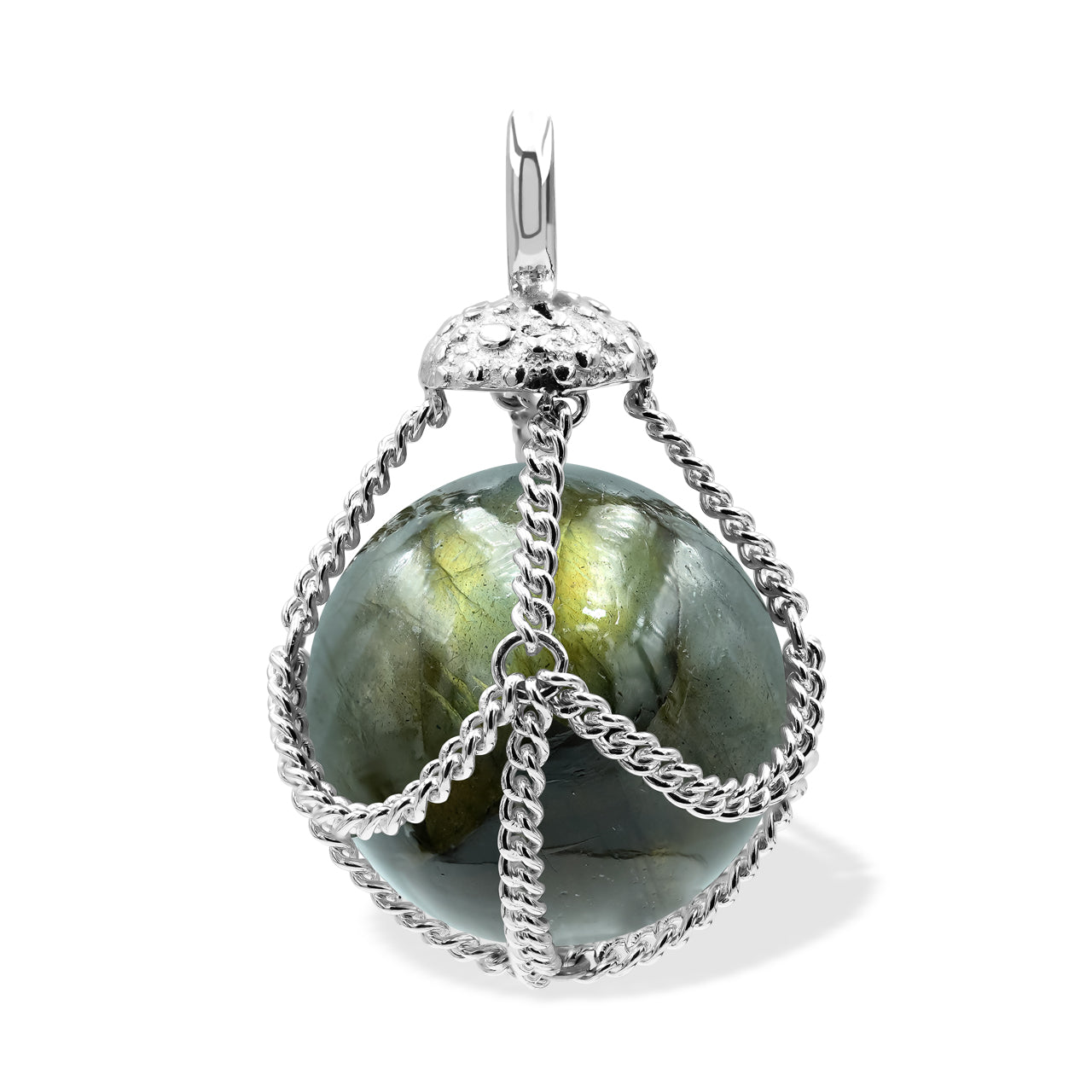 Starborn Sphere Gemstone in Basket Pendant in Sterling Silver