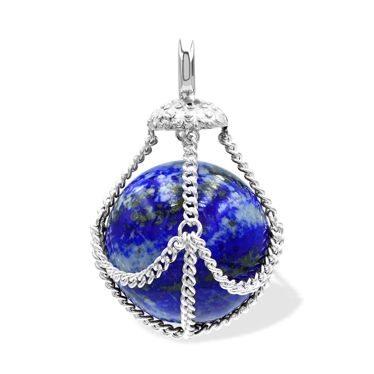 Starborn Sphere Gemstone in Basket Pendant in Sterling Silver