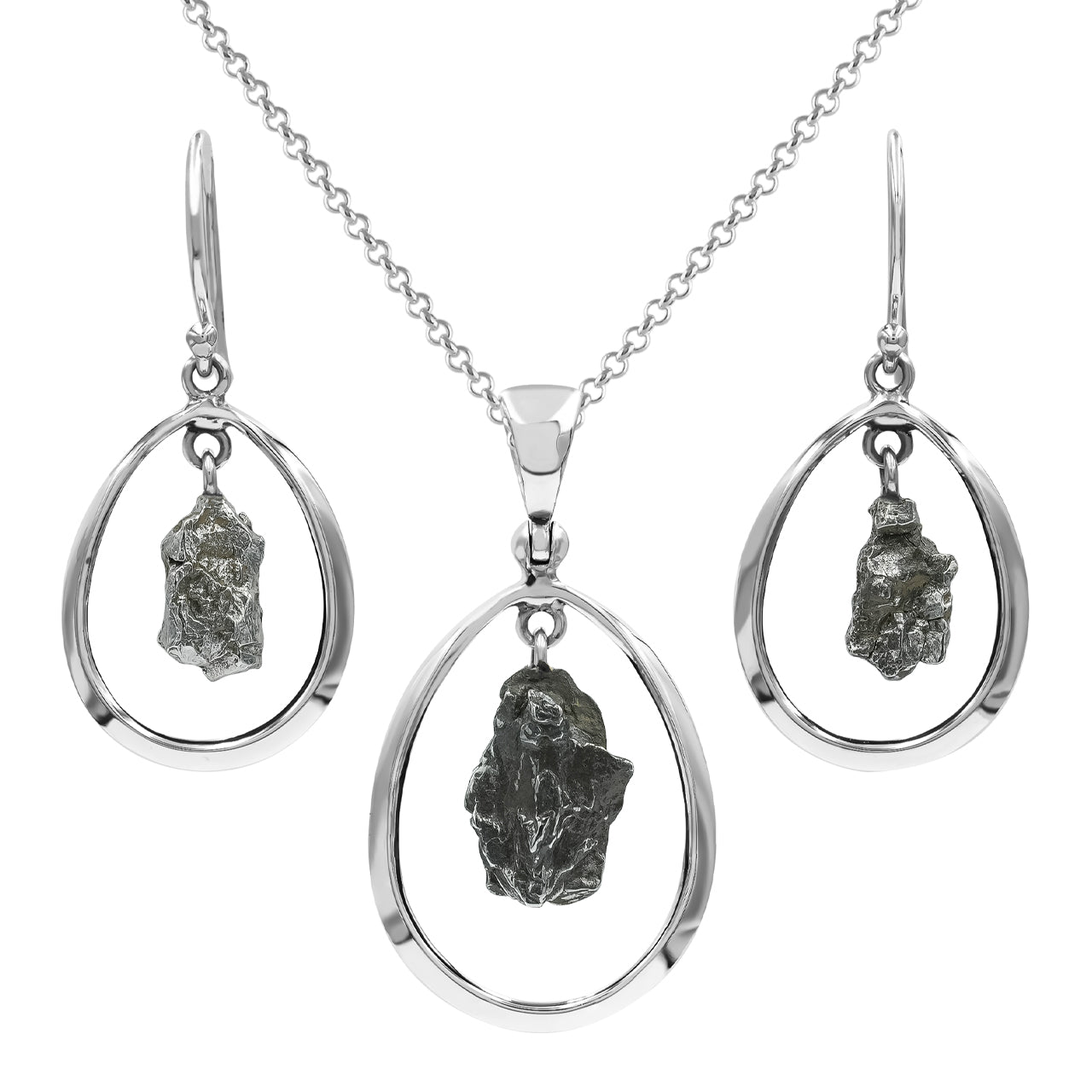 Campo del Cielo Meteorite Pendant and Earrings Set