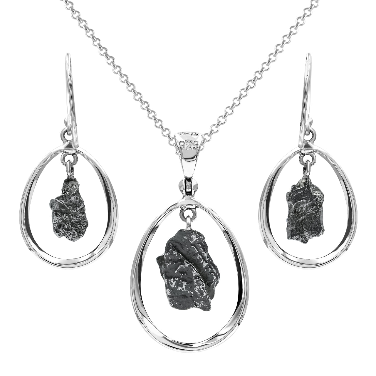 Campo del Cielo Meteorite Pendant and Earrings Set