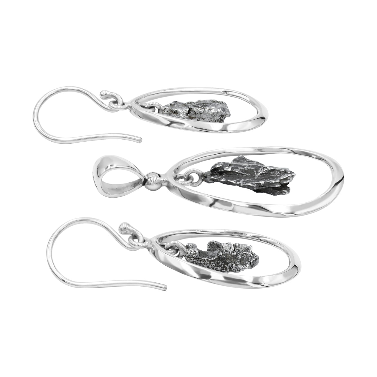 Campo del Cielo Meteorite Pendant and Earrings Set