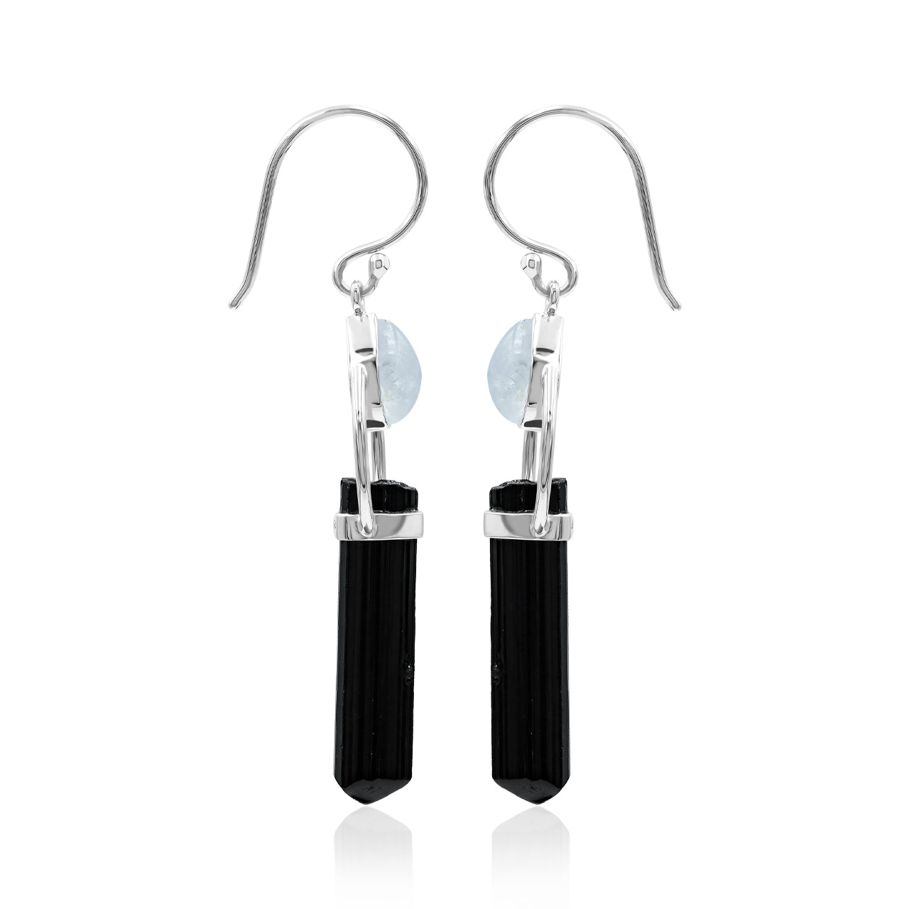 Black Tourmaline with Rainbow Moonstone Earring