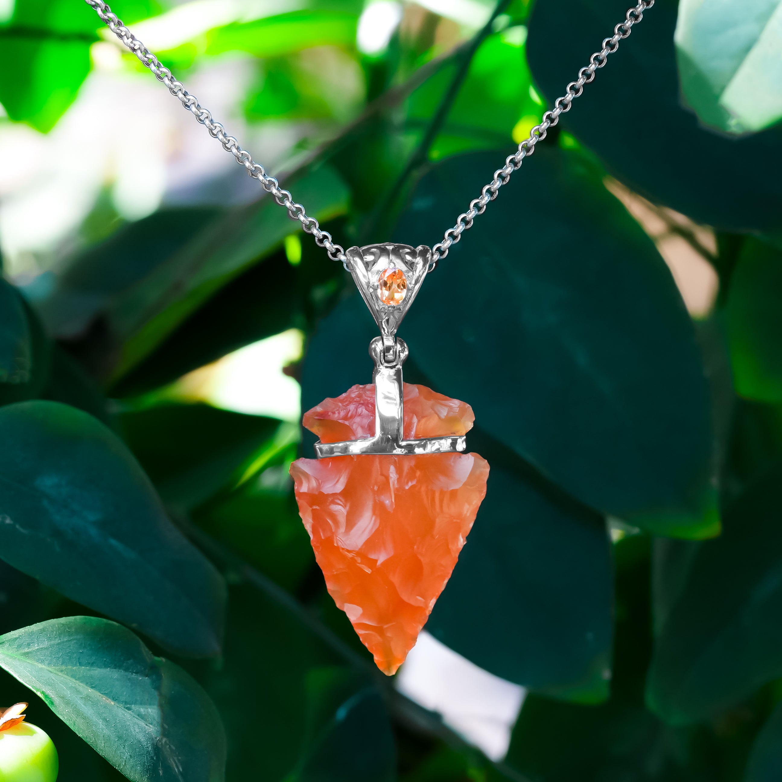 Starborn Carnelian Arrowhead Pendant in Sterling Silver